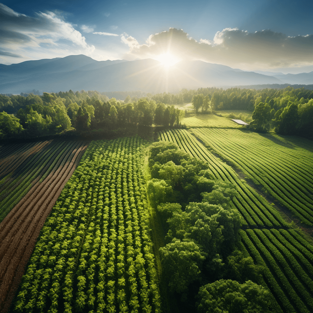 Plantação com tecnologia representando agricultura sustentável